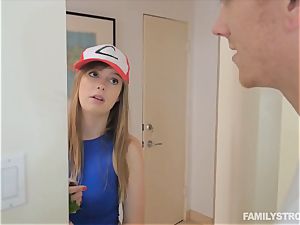 Dolly Leigh jumps on her step brothers hard-on